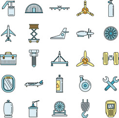 Poster - industry aircraft repair icons set. outline set of industry aircraft repair vector icons thin line c