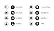 Business card icons. set of  black and white rounded button contact us icons isolated on white background includes phone, place, e-mail, location, website, mobile and fax icon
