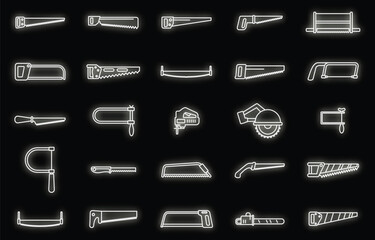 Poster - home saw icons set. outline set of home saw vector icons neon color on black