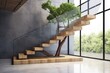 Modern elegant L shape wood cantilever stair 