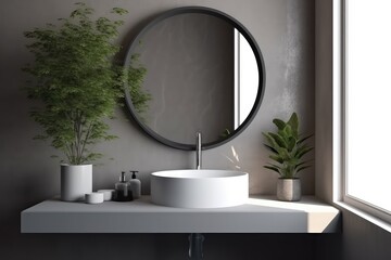 Wall Mural - Modern gray stucco vanity counter white round ceramic 