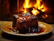 Sticky toffee pudding by a fire