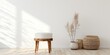 Minimal style design of boho, bohemian, and Scandinavian interior showcasing a white background with an isolated stool.