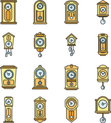Poster - House pendulum clock icons set. Outline set of house pendulum clock vector icons thin line color flat on white