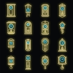 Poster - House pendulum clock icons set. Outline set of house pendulum clock vector icons neon color on black