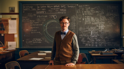 Wall Mural - A portrait of a teacher in a classroom