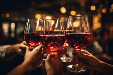 A Group Of Friends Raising Glasses In A Toast At A Luxurious Dinner, Illustrating The Rewards Of Smart Financial Decisions That Enable Shared Celebrations.  Generative Ai.
