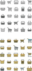 Poster - Basket cart supermarket icons set. Outline set of basket cart supermarket vector icons thin line color flat on white