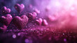 © oldesign - Flying pink sparkling hearts on a purple background, Valentines day