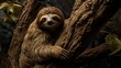 A sloth hanging effortlessly from a tree branch, showcasing its unmatched tranquility. -Generative Ai
