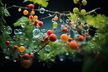 Wall Mural - Photographing the arrangement of atoms in a carbon dioxide molecule, emphasizing its role in photosynthesis and respiration. Metamorphosis, life, happiness