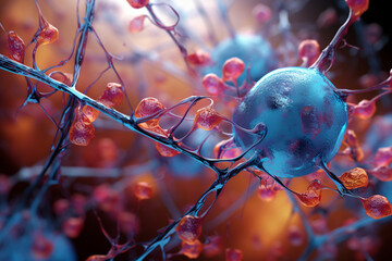 Wall Mural - Photographing the molecular structure of a neurotransmitter receptor, emphasizing its vital role in cellular communication. Metamorphosis, life, happiness