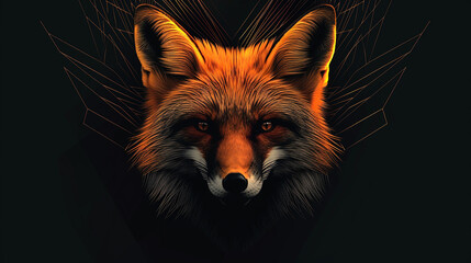 Wall Mural - Portrait of a red fox on a black background. 