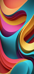 Wall Mural - Abstract colored background made of curved multicolored surfaces. Vertical wallpaper for smartphone. Generative AI