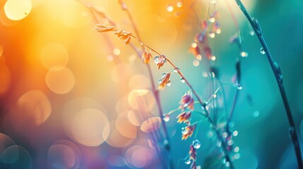 Wall Mural - A close up of a plant with dew drops on it, AI