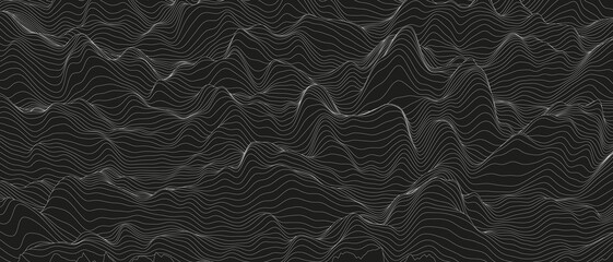 Poster - Abstract background with distorted line shapes on a black background. Monochrome sound line waves.