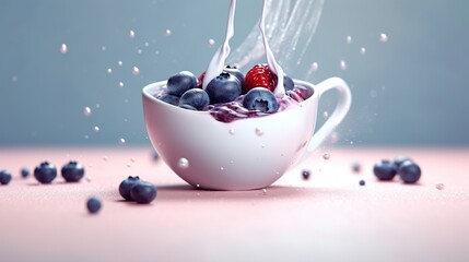 Canvas Print - yogurt with berries and blueberries