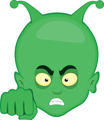 Wall Mural - vector illustration face alien or extraterrestrial cartoon with an angry expression and fist bump