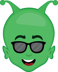 Wall Mural - vector illustration face alien, extraterrestrial or martian character cartoon with sunglasses