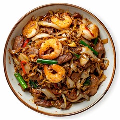 Sticker - Irresistible char kway teow, a flavorful Malaysian stir-fried noodle dish, isolated on a clean white background