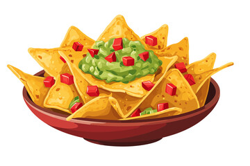 Plate of nachos with guacamole isolated vector style