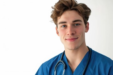 Wall Mural - Scholarly portrait of a male nurse, educated and knowledgeable, white background