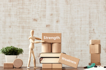 Poster - There is wood block with the word Strength or Weakness. It is as an eye-catching image.