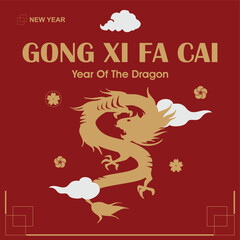 Chinese new year dragon gong xi pa cai square 2024 web banner instagram post template