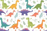 Fototapeta Dinusie - seamless pattern with dinosaurs
