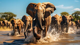 Fototapeta  - herd of elephants in the savannah