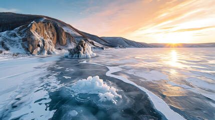 Wall Mural - frozen lake Baikal in winter