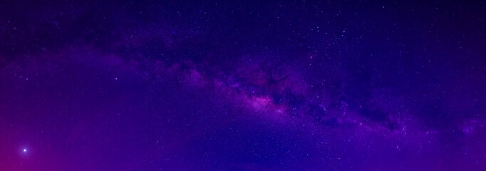 Wall Mural - panorama purple,blue night sky milky way and star on dark background.universe filled with stars, neb