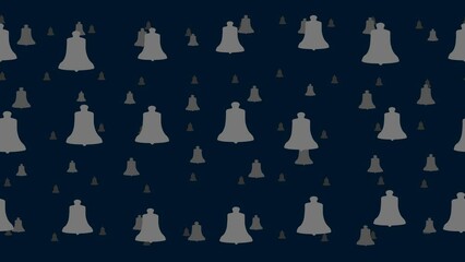 Poster - Vintage bell symbols float horizontally from left to right. Parallax fly effect. Floating symbols are located randomly. Seamless looped 4k animation on dark blue background