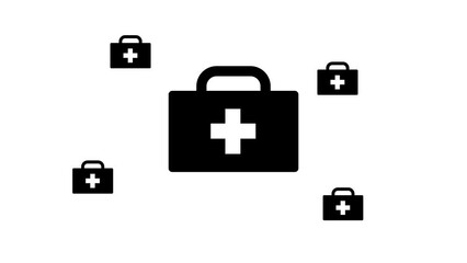Poster - Zoom in and out animation the first aid symbol. Large black symbol in the center and four small symbols around. Seamless looped 4k animation on white background