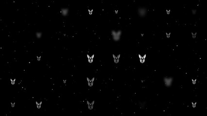 Poster - Template animation of evenly spaced hare's head symbols of different sizes and opacity. Animation of transparency and size. Seamless looped 4k animation on black background with stars