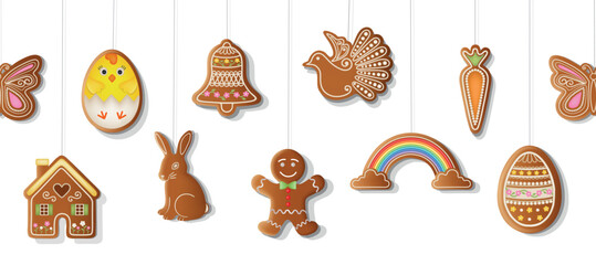 Wall Mural - easter seamless border with gingerbread cookies