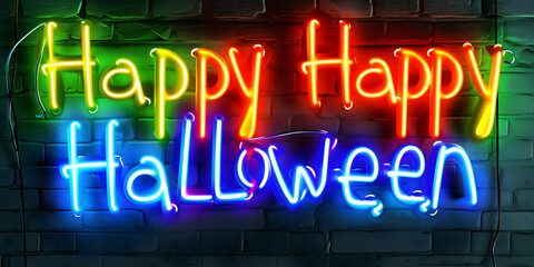 Wall Mural - Happy Halloween neon sign