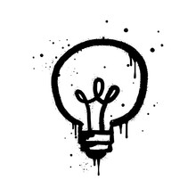 Spray Painted Graffiti Bulb Icon. Symbol Of Idea, Creativity Drip Symbol. Isolated On White Background. Vector Illustration