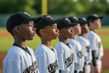 Fototapeta Kwiaty - Youth Baseball Players Lined Up for the National Anthem