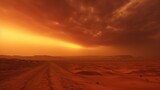 Fototapeta  - The sun is just a faint glow in the midst of this allconsuming dust storm, imposing its power over the barren terrain.
