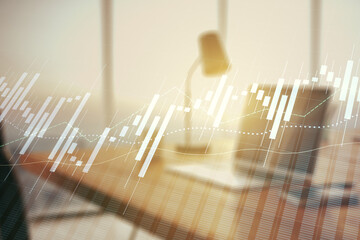 Aufkleber - Double exposure of abstract creative financial diagram on modern laptop background, banking and accounting concept