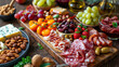 Lavish charcuterie board with diverse meats, cheese, and fruits arranged for a luxurious feast. A feast for the eyes and palate, perfect for social gatherings and celebrations.