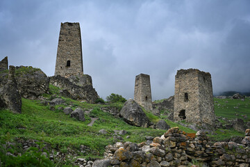 Wall Mural - Abandoned stone towers of the Tsmiti village