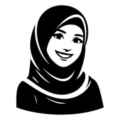 Wall Mural - a smiling hijab woman flat vector silhouette, black color silhouette