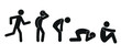 © Татьяна Лесогор - a set of icons of a man in various poses, an icon of a running man, a figure of a tired, sitting man, isolated on a white background
