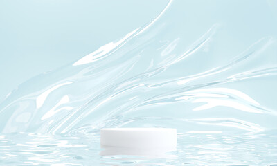 Wall Mural - Podium on the water for product presentation. Natural beauty pedestal, relaxation and health, 3d illustration	

