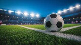 Fototapeta Sport - Soccer Ball on Lush Green Pitch in Stadium