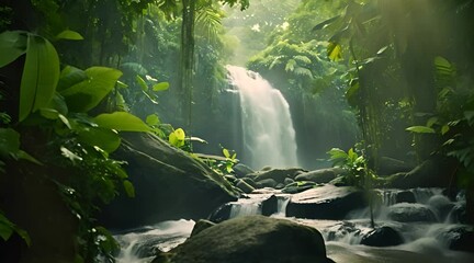 Wall Mural - waterfall in the jungle