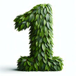 The number 1 is made out of leaves, leaves number, on a White background, isolated on white, photorealistic	
