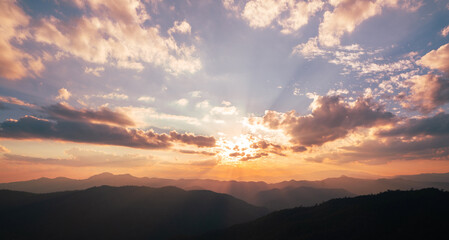 Wall Mural - sunset sky on twilight in the evening view from the mountain.